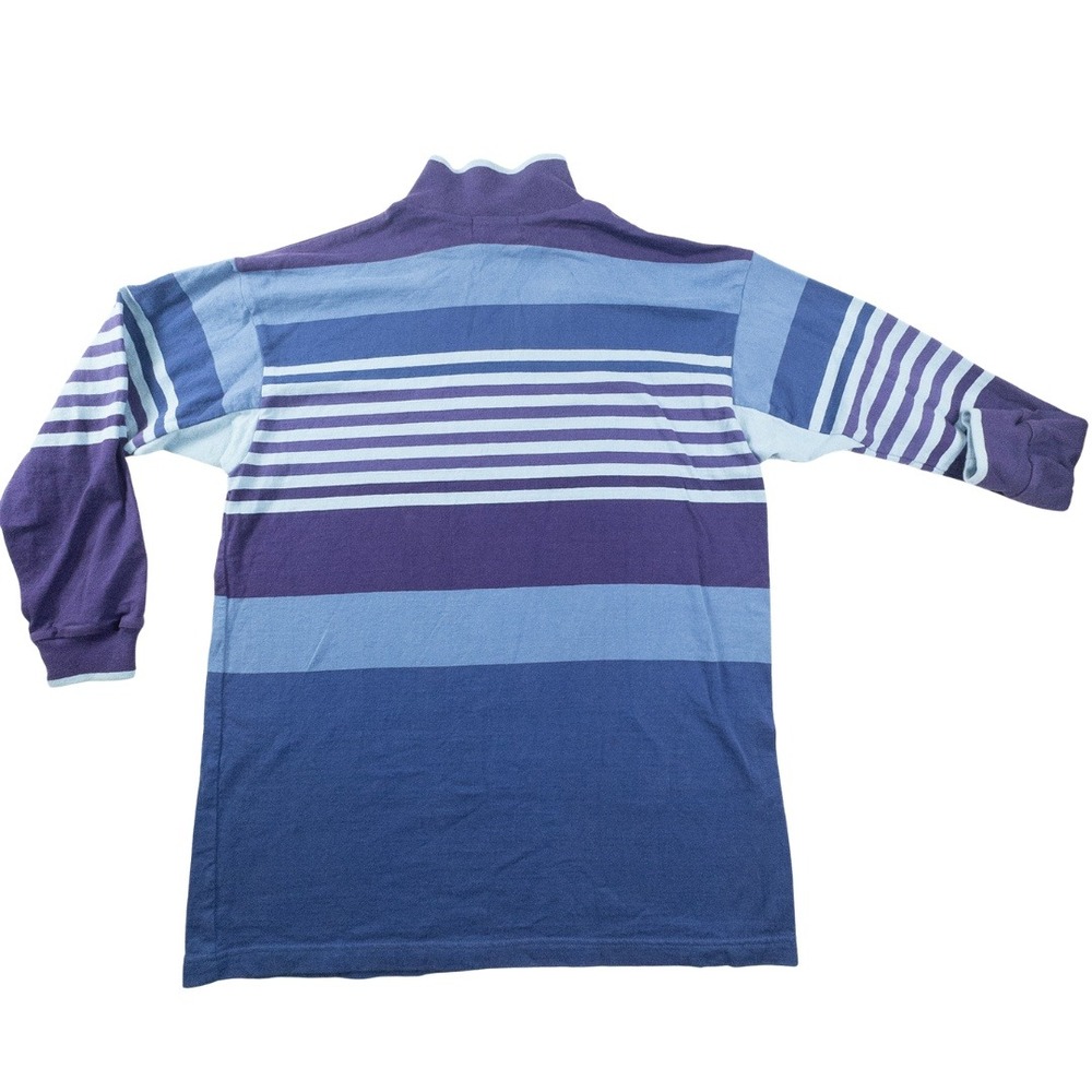 LL Bean Rugby Polo Shirt Mens Large Blue Purple Striped Long Sleeve Vintage USA - Picture 7 of 7
